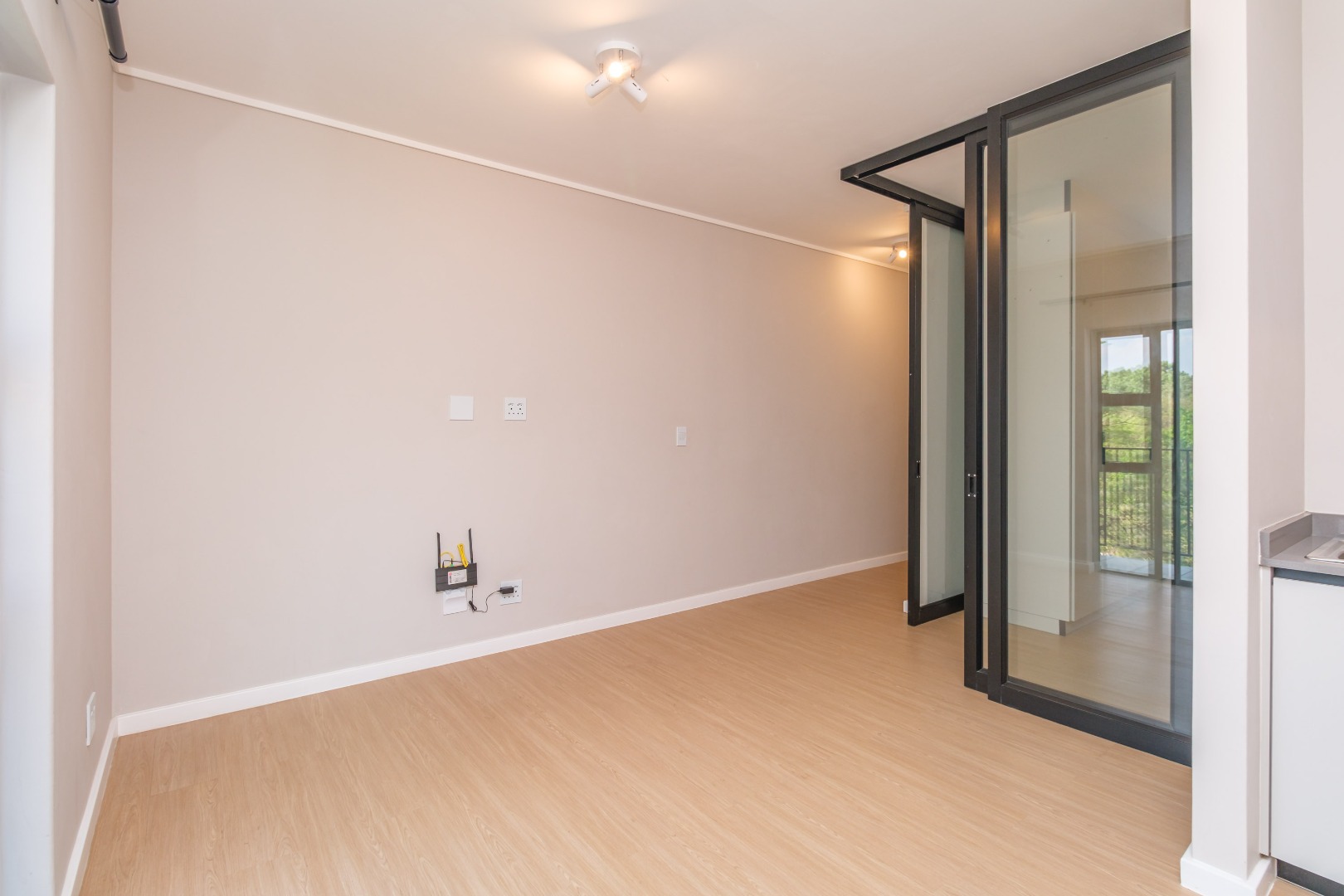 Bedroom separated by glass slider
